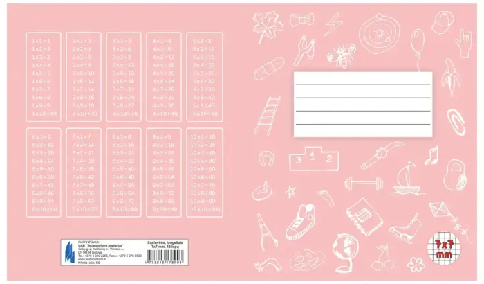 Burtnīca TECHNOINFORM, A5 formāts,12 lapas, 70 g/m2, rūtiņu, 1.un 2. klasei Foto 2