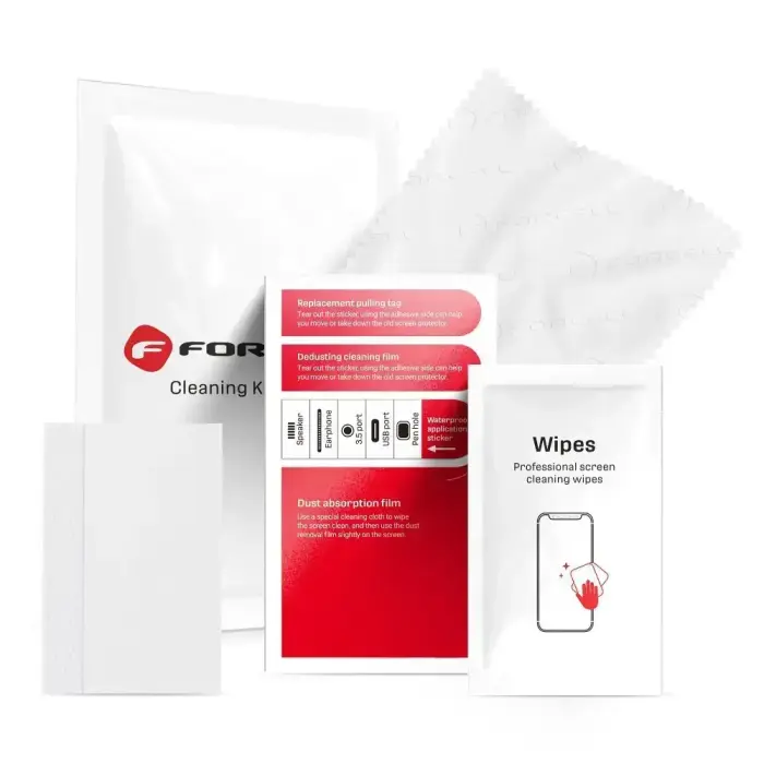 Cleaning kit for LCD's Forcell 4in1 (wet and dry cloth, scratch card, dust stickers)