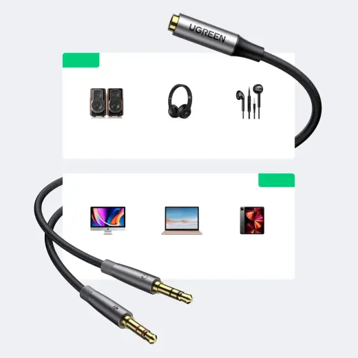 UGREEN AV192 3.5mm Female to 2 male audio cable (grey) Photo