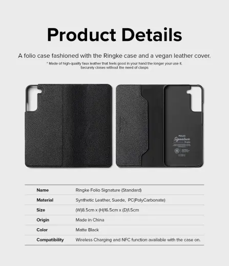 Ringke Folio Signature Flip Leather Case for Samsung Galaxy S22 + (S22 Plus) Black (FSS118R262) Photo