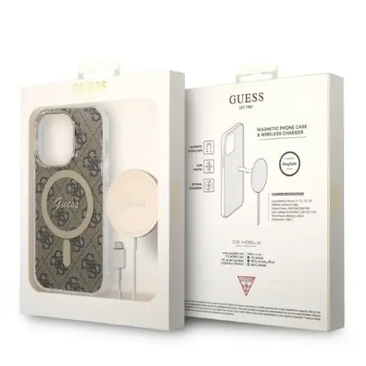 Guess 4G MagSafe Compatible Case + Wireless Charger for iPhone 14 Pro Max Brown Foto 10