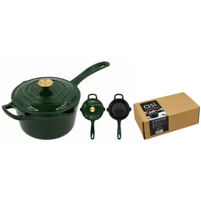 Cast iron saucepan with lid, 1.7L / 18cm, green