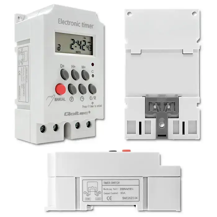 Qoltec Electronic timer PC0629 for DIN rail | LCD Фото num