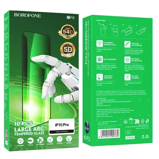 Borofone Tempered glass BF8 Diamond Armor Full Screen 5D Large Arc for Iphone 16 Pro/17 - 10 pieces Foto 10