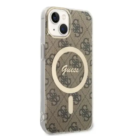 Zestaw Guess GUBPP14SH4EACSW Case+  Charger iPhone 14 | 15 | 13 6,1" brązowy|brown hard case 4G Print MagSafe Фото num