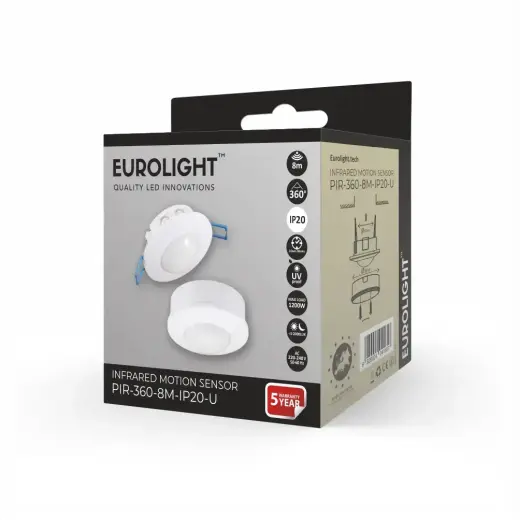 Judesio daviklis, PIR, 8m 2000W 360° IP20 virštinkinis/įleidžiamas Eurolight Foto 2