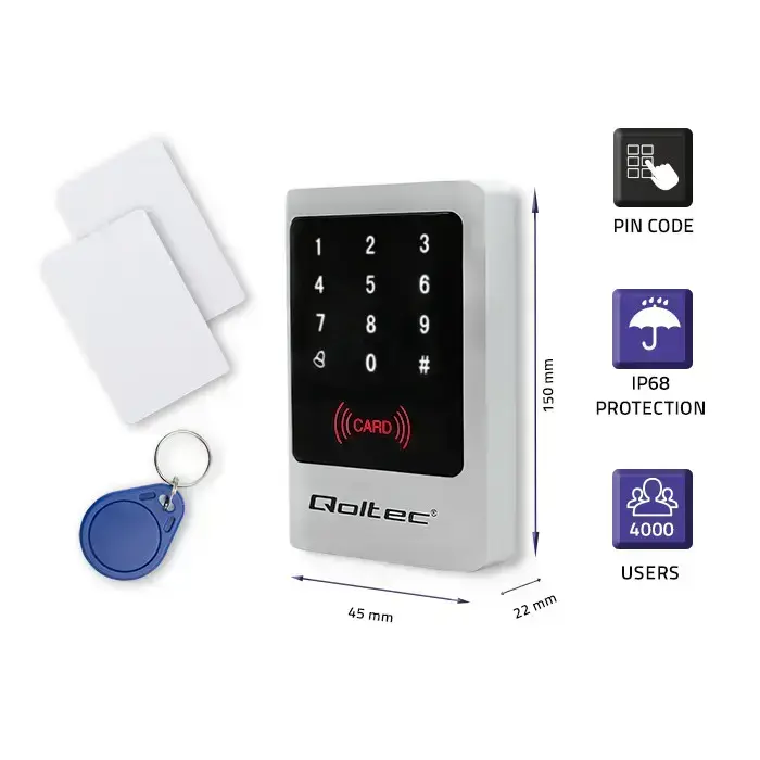 Qoltec Code lock MIMAS with RFID reader Code | Card | key fob | Doorbell button | IP68 | EM Foto 2
