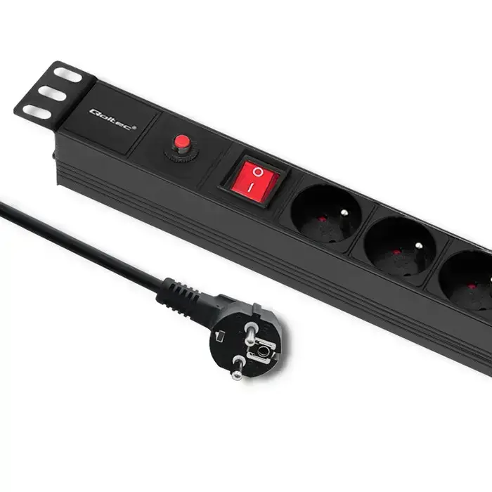 Qoltec Overvoltage power strip  for RACK 19" with CB | 1U | 16A | PDU | 6xFRENCH | 2m