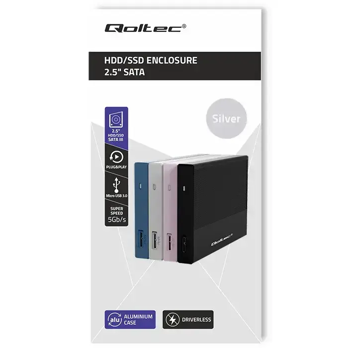 Qoltec Aluminium Enclosure | SSD HDD 2.5'' drive | SATA | USB 3.0 | Super speed 5Gb/s | 2TB | Silver Foto 10