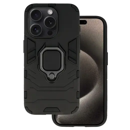 Ring Armor maciņš ar statīvu telefonam iPhone 15 Pro Max melns