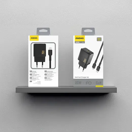 Dudao A26LEU PD 20W GaN USB-C Wall Charger with USB-C to Lightning Cable - Black Foto 2