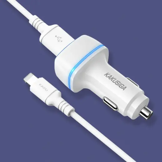 KAKU Car Charger KSC-528 Shengyu - 2xUSB - 2,8A with USB to Lightning white Foto 3