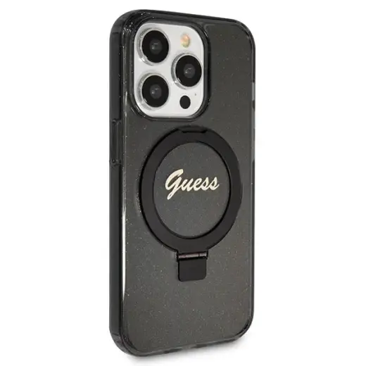 Guess GUHMP13LHRSGSK iPhone 13 Pro | 13 6.1" czarny|black hardcase Ring Stand Script Glitter MagSafe Фото num