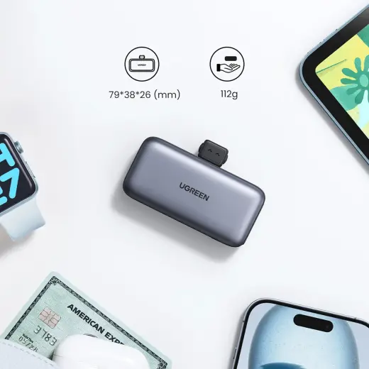 Ugreen PB503 5000mAh внешний аккумулятор (powerbank) с портом Тип C и интегрированным коннектором Тип C - серый Фото num