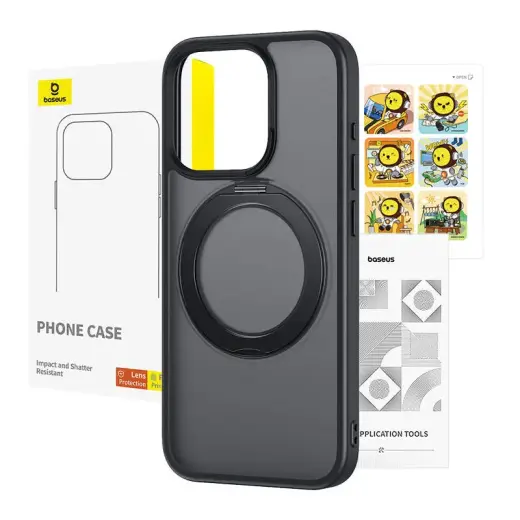 Phone Case Baseus SkyRing Magnetic with Stand for iP 14 Pro Max + tempered-glass and cleaning kit (black) Foto 5