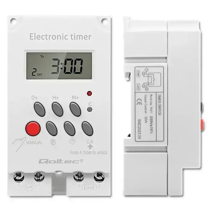 Qoltec Electronic timer PC0629 for DIN rail | LCD Фото num