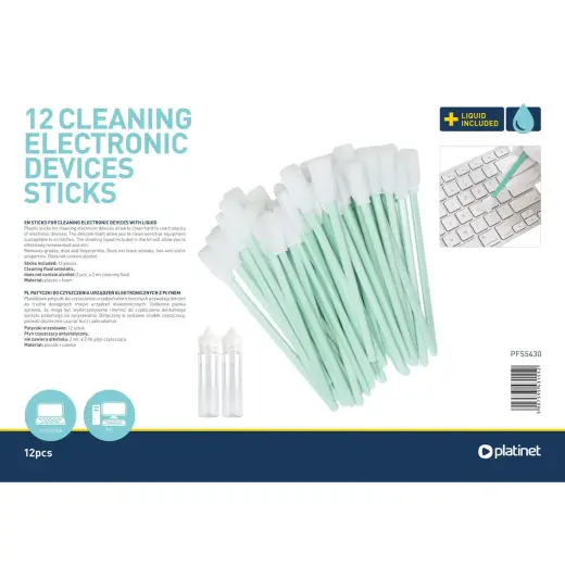 Platinet PFS5430 Tīrīšanas nūjiņas ierīcēm | 12gab | Bezalkoholiskais šķidrums 2x2ml Foto 3
