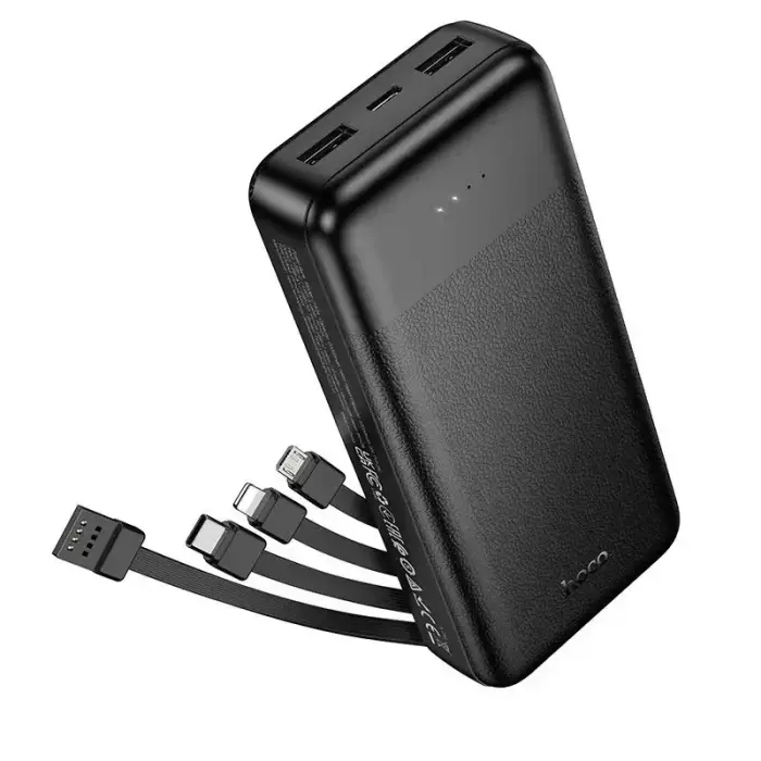 Powerbank Hoco 20000 mAh 2A with four built-in cables USB A + USB C+ Lightning + Micro USB J163A black