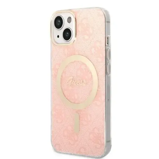 Zestaw Guess GUBPP14SH4EACSP Case+  Charger iPhone 14 | 15 | 13 6,1" różowy|pink hard case 4G Print MagSafe Фото num