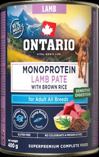 Konservi suņiem - Ontario Adult Monoprotein Lamb Pate with Brown Rice 400g Foto 2