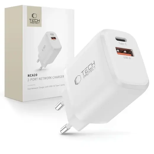 Tech-Protect NCA20 tīkla lādētājs | 20W | PD, QC | USB-A, USB-C | balts Foto 1