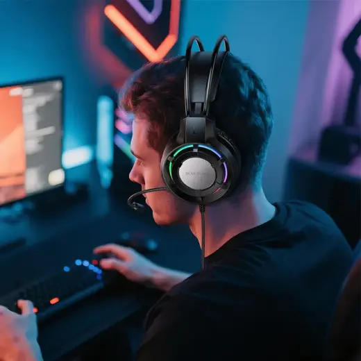 Borofone Headphones BO112 Wave gaming with microphone black Фото num