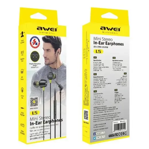 AWEI słuchawki stereo L5 3,5mm jack czarny|black Foto 3