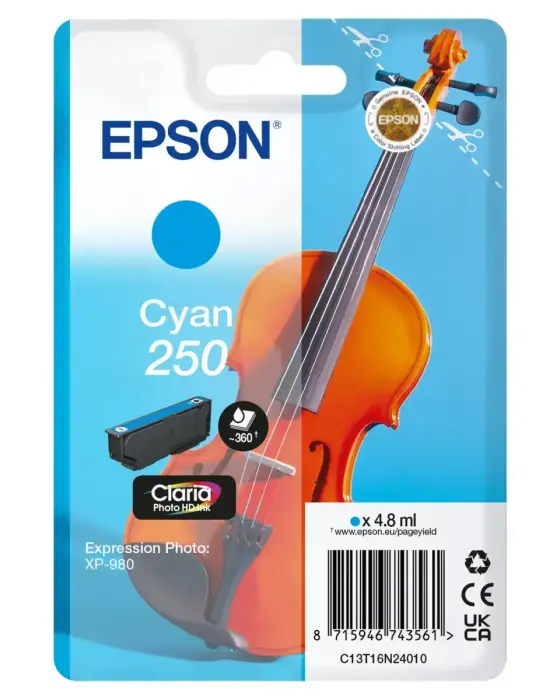 Epson Singlepack Cyan 250 Violin Claria Photo HD Ink