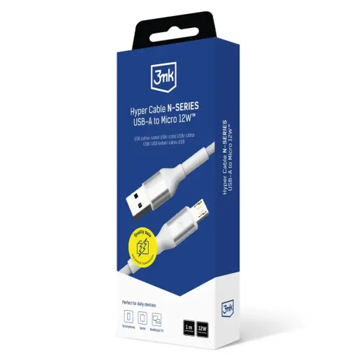 3mk Hyper Cable N-SERIES USB-A | MicroUSB 1m 5V|2.4A 12W | white Foto 4