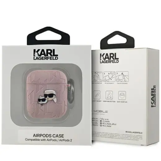 Karl Lagerfeld KLA2PGKCPP AirPods 1|2 cover różowy|pink Monogram Karl & Choupette Head Фото num