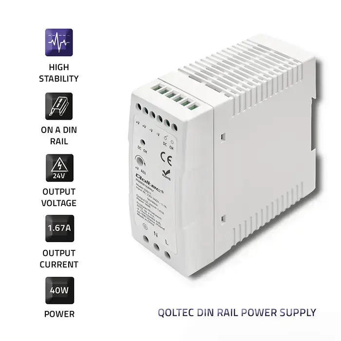 Qoltec DIN rail power supply | 40W | 24V | 1.67A | White | Slim Foto 4
