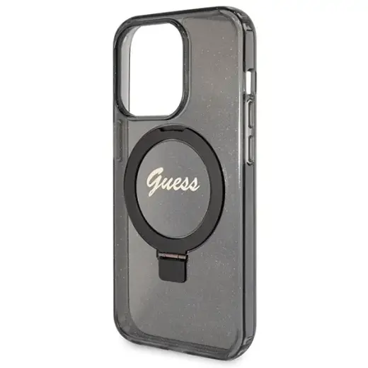 Guess GUHMP13LHRSGSK iPhone 13 Pro | 13 6.1" czarny|black hardcase Ring Stand Script Glitter MagSafe Фото num