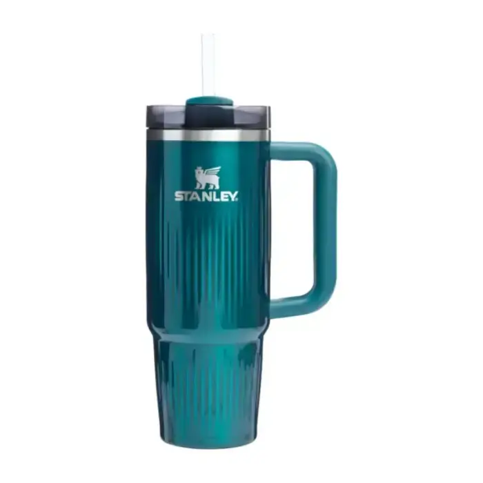 Termokrūze ar salmiņu The Quencher H2.0 Fluted Tumbler 1.18L spīdīgi zilganzaļa