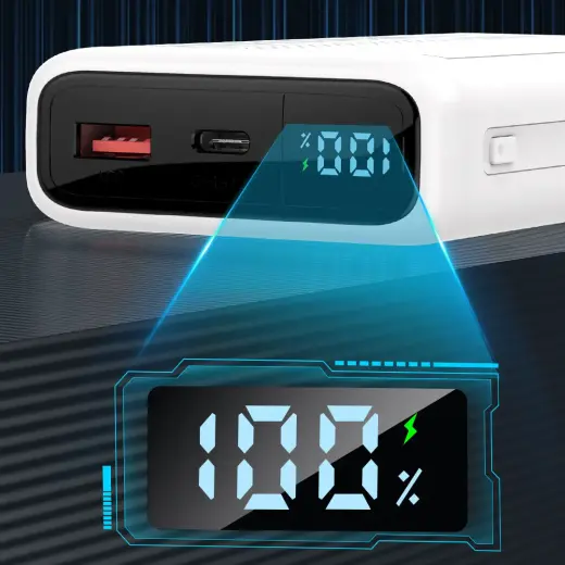 SENDEM PH82 ārējais akumulators (powerbank) | 20000 mAh | 22.5W | USB-C, USB-A | LED ekrāns | balts Foto 3