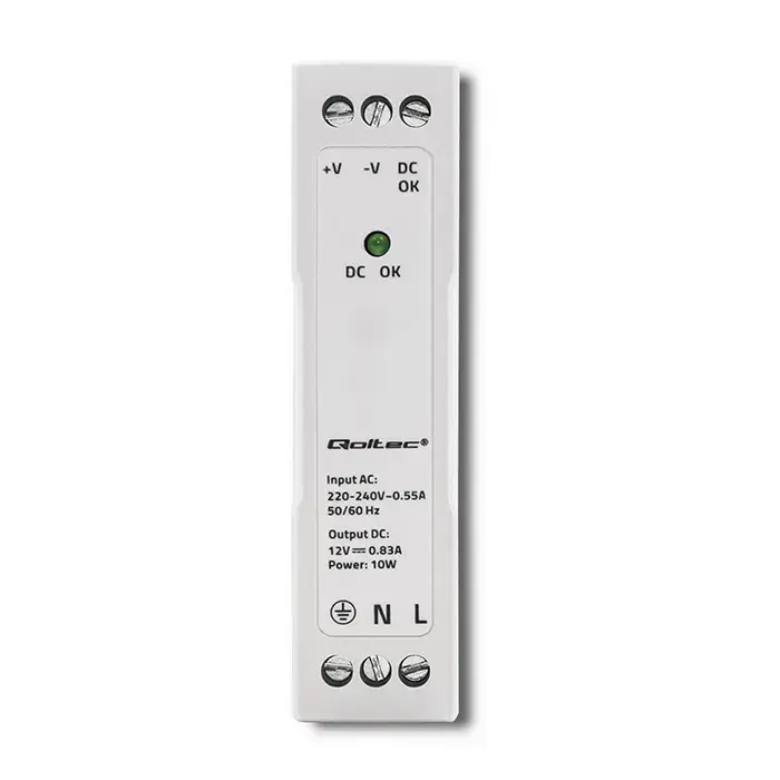 Qoltec DIN rail power supply | 10W | 12V | 0.83A | White | Slim Фото num