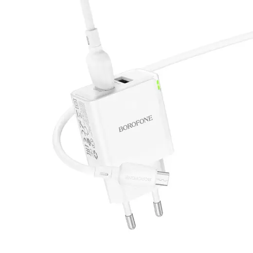 Borofone Wall charger BN15 Strong - 2xUSB - 2,1A with USB to Micro USB cable white Фото num
