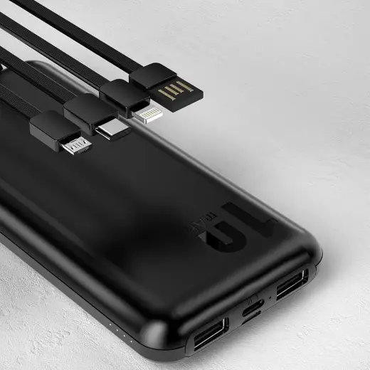 Dudao K6Pro Универсальный 10000mAh Внешний аккумулятор (powerbank) с USB кабелем, USB-C, Lightning Черный (K6Pro-черный) Фото num