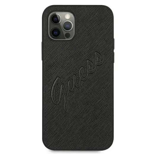 Guess Saffiano Vintage Script Case for iPhone 12 Pro Max 6.7" - Black Foto 3