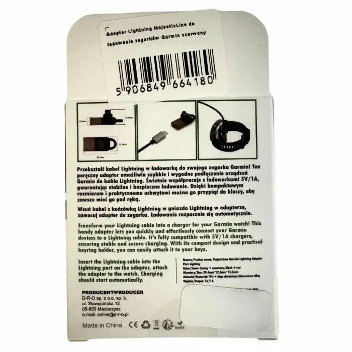 Adapter Lightning MajesticLine for Charging Garmin Watches red Фото num