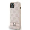 DKNY PU Leather Checkered Pattern and Stripe Case for iPhone 14 Pink — Фото 2