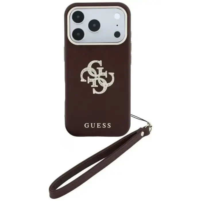 Case Guess Smooth & Big Strass Logo &    Strap for iPhone 18 Pro / 17 Pro burgundy