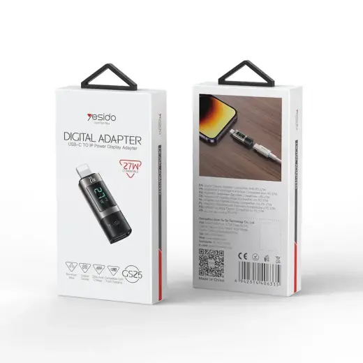 Yesido Adapter OTG GS25 - Lightning (male) to Type C (female) - with LCD display black Фото num
