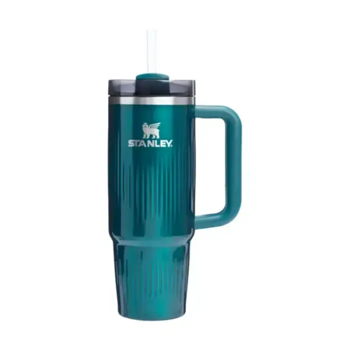 Termokrūze ar salmiņu The Quencher H2.0 Fluted Tumbler 0.89L spīdīgi zilganzaļa 