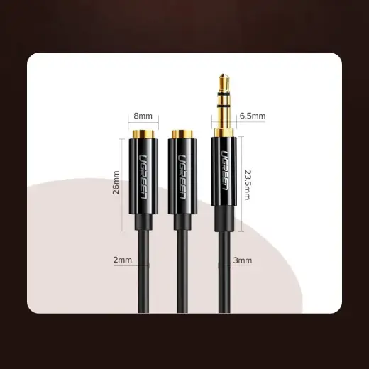 Ugreen cable 3.5 mm headphone splitter mini jack AUX 25cm black (20816) Photo