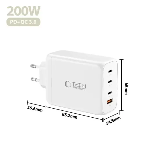 TECH-PROTECT NC200W-GAN 4-PORT NETWORK CHARGER PD 200W / QC3.0 WHITE Фото num