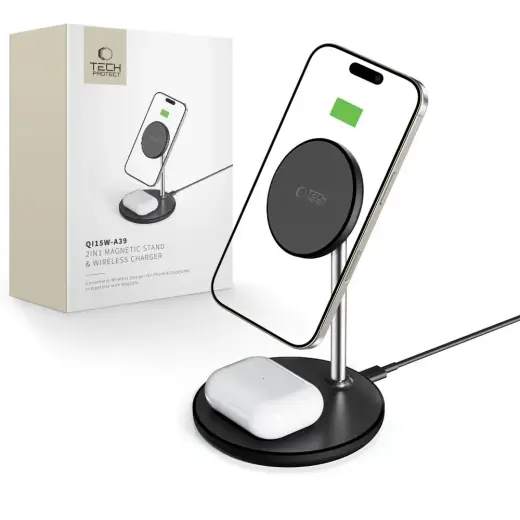 TECH-PROTECT QI15W-A39 2IN1 MAGNETIC MAGSAFE WIRELESS CHARGER BLACK Фото num
