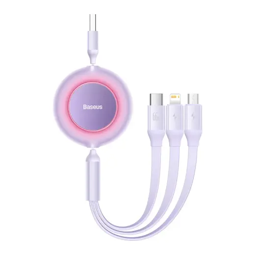 Baseus Bright Mirror 3 3-in-1 datu pārraides un uzlādes vads | USB-C uz Micro USB, Lightning, USB-C | 66W | 1.1m | violets Foto 24