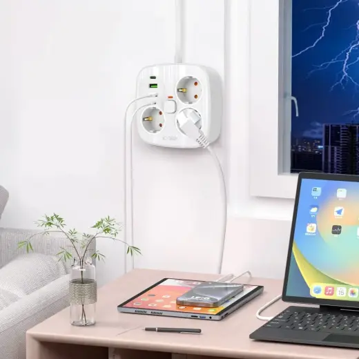 Tech-Protect PCS3X4 power strip, 3 sockets, 2xUSB-A, 2xUSB-C 200 cm - white Photo