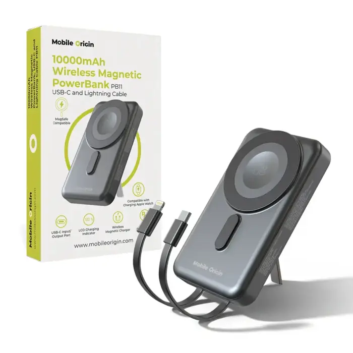 Mobile Origin Wireless Magnetic PowerBank 10000mAh, USB-C and Lightning Cable PB11