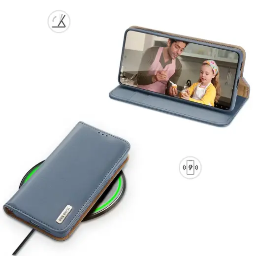 Dux Ducis Hivo Leather Flip Cover Genuine Leather Wallet For Cards And Documents Samsung Galaxy S22 + (S22 Plus) Blue Photo